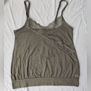 VTG Hollister Cami Tank L Lace Trim Green Bella Swan Coquette Grunge Y2K Fairy